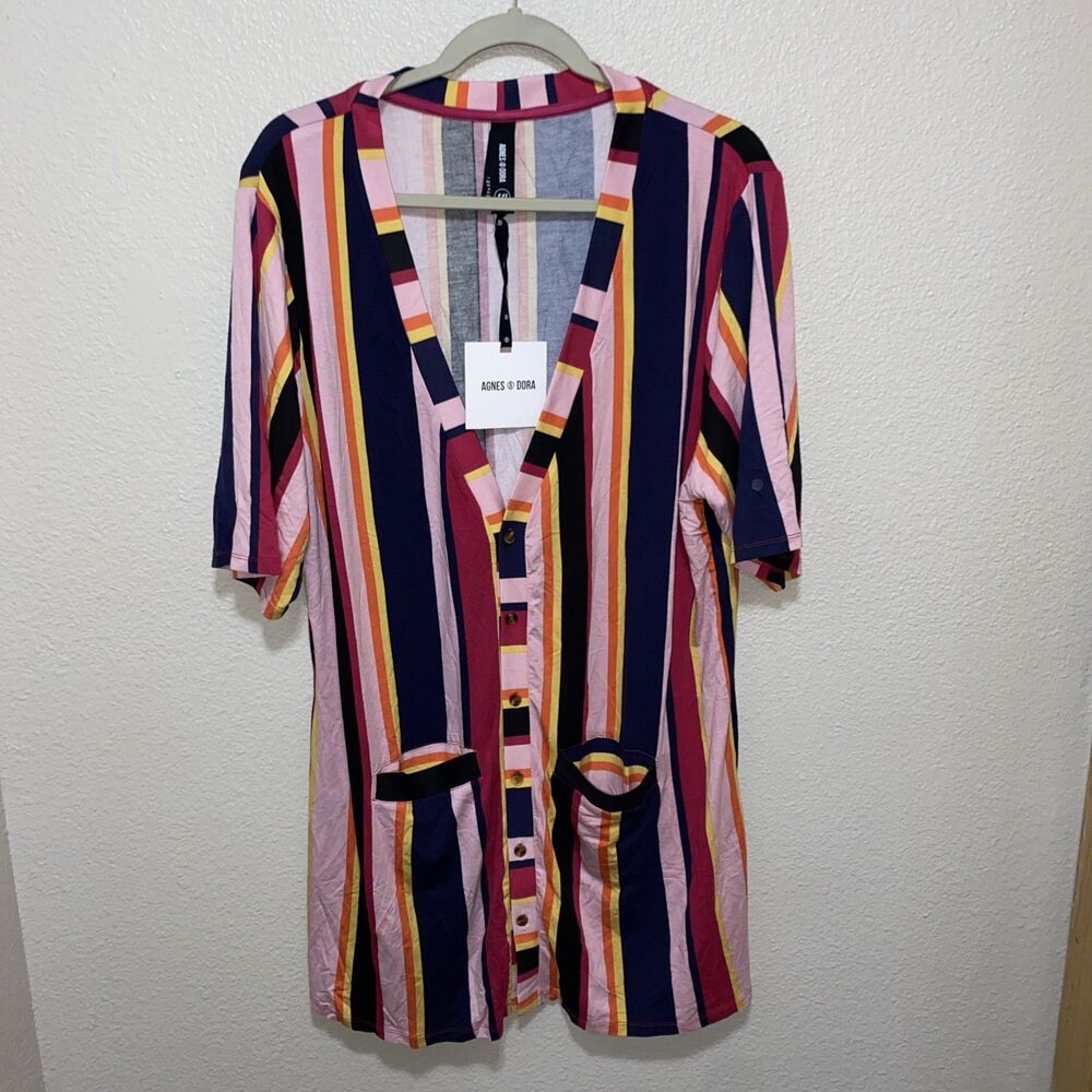 Agnes & Dora Welt Pocket Cardigan Size XXL Bold Stripe Vertical
